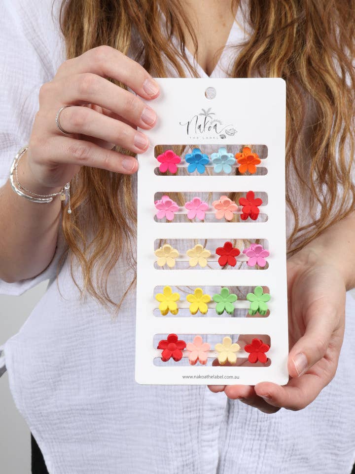 Claw Clip -- Set of 20 - Multi-Coloured - Mini Flowers for wholesale by Nakoa The Label