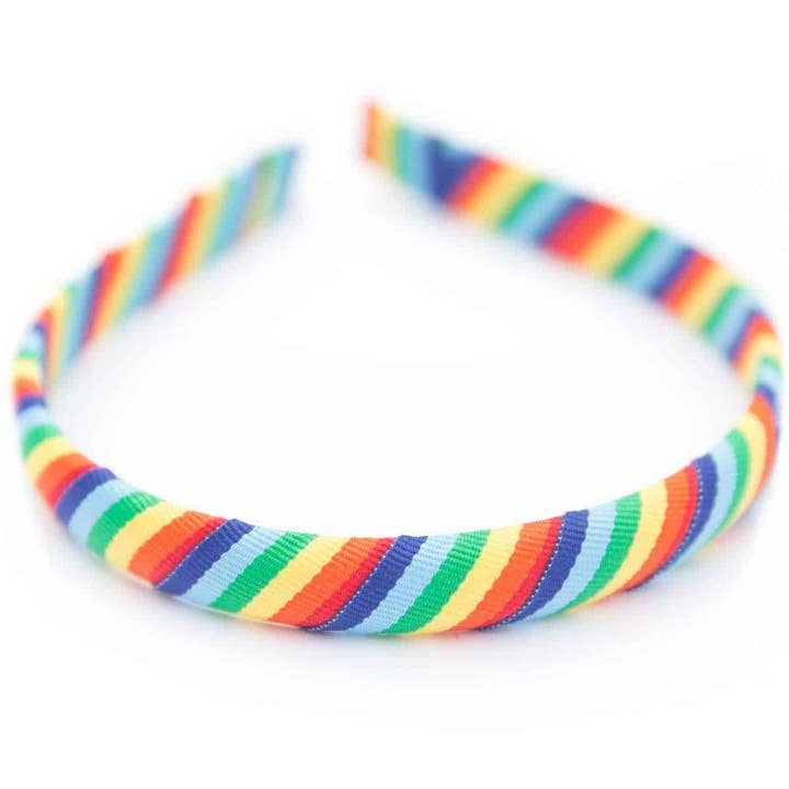 Rainbow Striped Grosgrain Ribbon Padded Medium Headband for wholesale by Bows Etc.