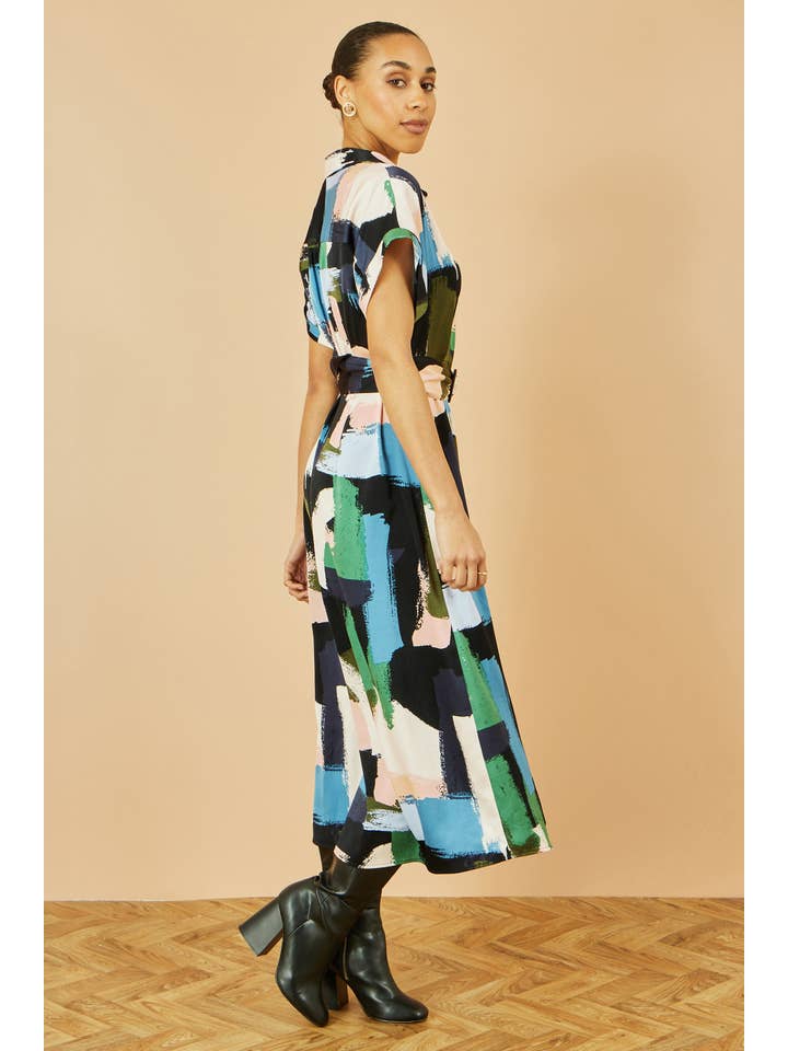 Multi Yumi Blue Brushstroke Print Relaxed Midi shirt Dress for wholesale on Faire3