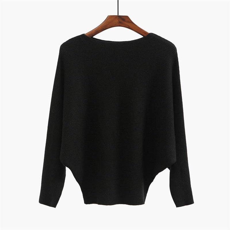 ShieldChic - Wholesale Knit Sweater - Women's - Solid Color One-Word Collar Bat Sleeve Knit Sweater0