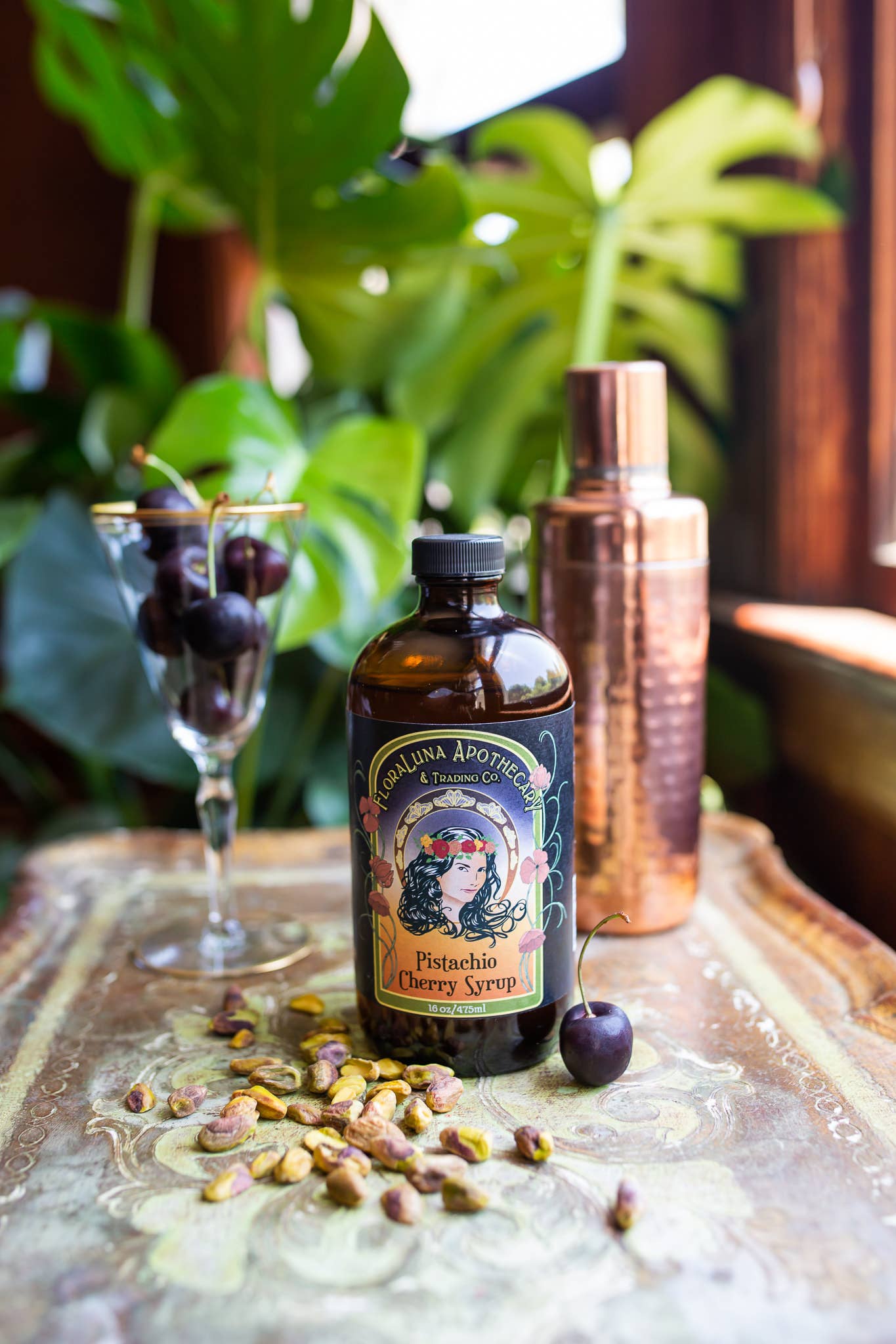 FloraLuna Apothecary & Trading Co. – wholesale Cocktail mix/syrup – Pistachio Cherry Cocktail and Botanical Soda Syrup