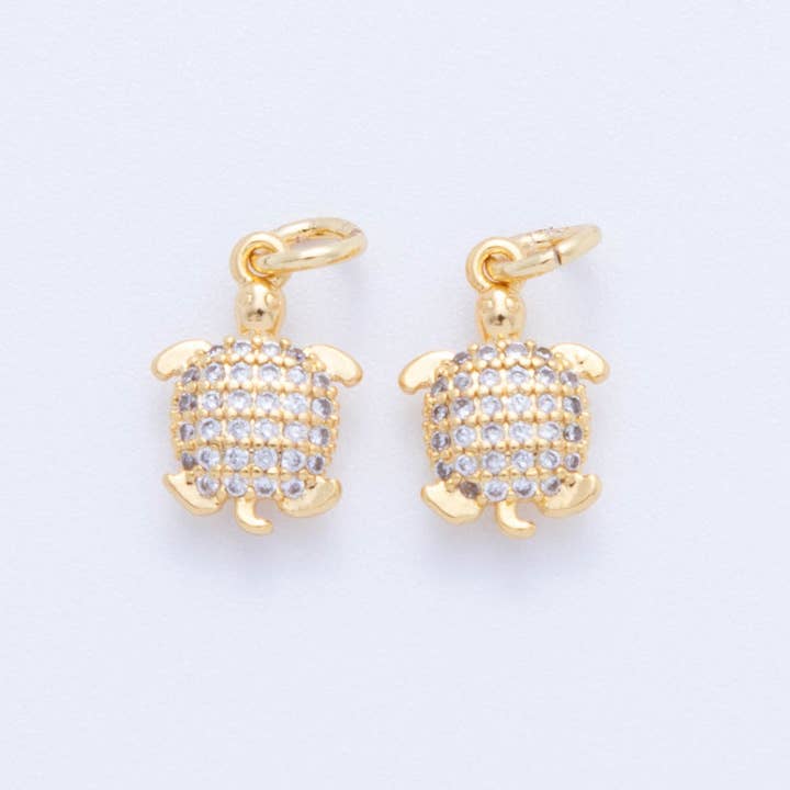 18K Gold Filled 15mm Micro Paved CZ Sea Turtle Tortoise Charm | C541 for wholesale by Aim Eternal