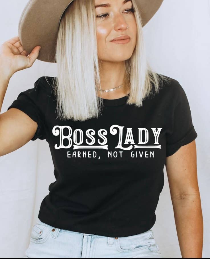 Buckin Barn Wholesale - Wholesale Screen Printed T-Shirt - Women's - Boss Lady - Black Short Sleeve Unisex Tee