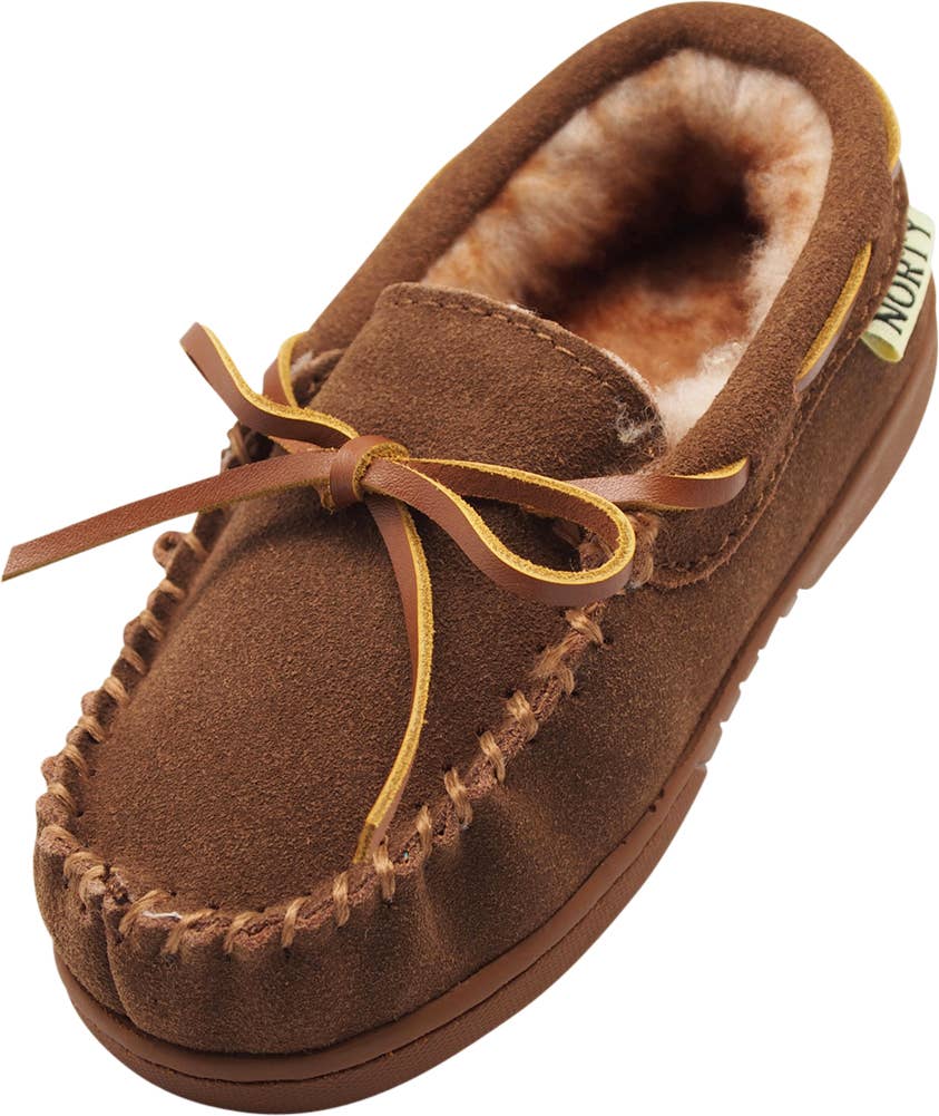 Eastern Off Price - Wholesale Slippers - Kids - Norty Toddler Boy Girls Unisex Suede Moccasin 40103 Chestnut0