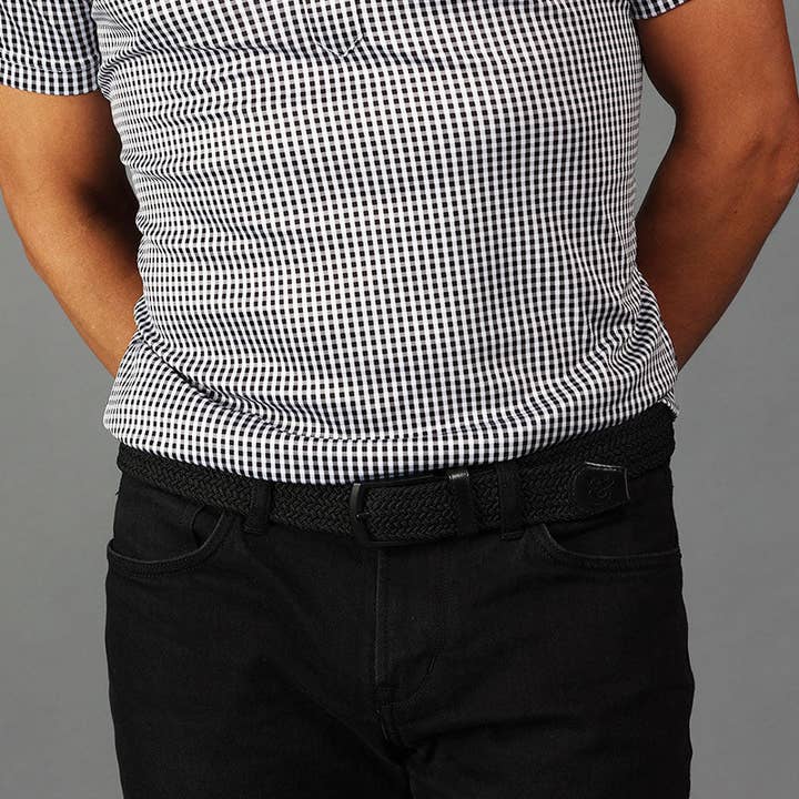 Ceinture stretch tissée noire pour la vente par Collars & Co.