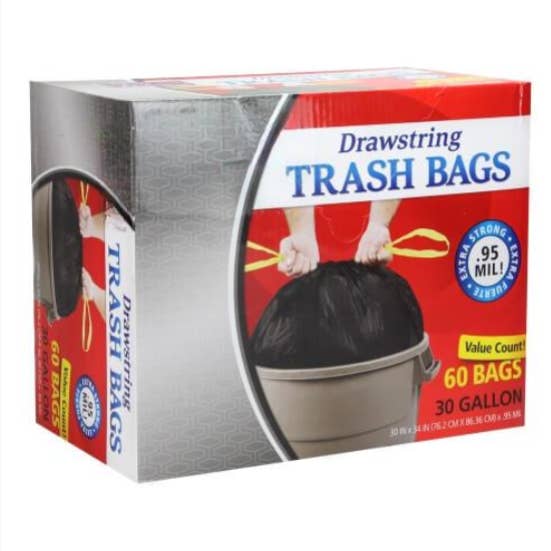 EcoQuality - Wholesale Trashcan/Trash Bin - 30-Gallon Drawstring Trash Bags - 60 Bags Per Pack0