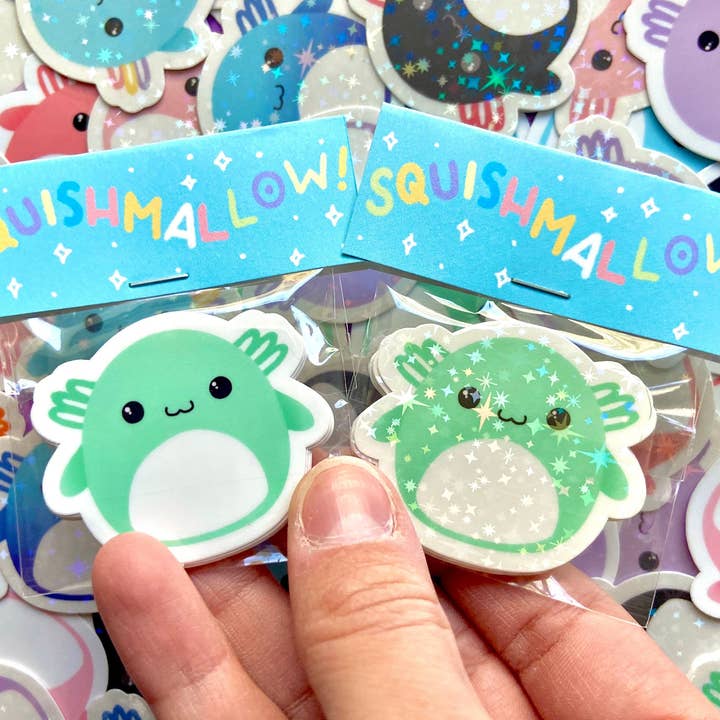Hollandaize Art - Wholesale Sticker - Mini Axolotl Squishmallow Sparkle Stickers