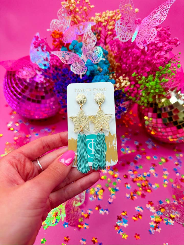 Gold Glitter Star Sally Tassels for wholesale by Taylor Shaye Designs