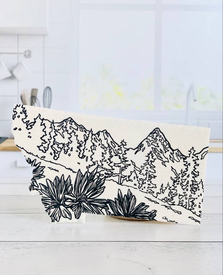 Montana Shaped Swedish Dishcloth - Montana Design for wholesale by Corvidae drawings & designs