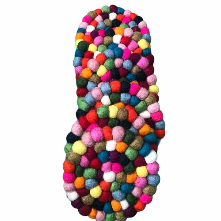 Funky Yak Ltd - Wholesale Coasters - Felt Pom Pom Round Multicolour Coasters Handmade In Nepal6