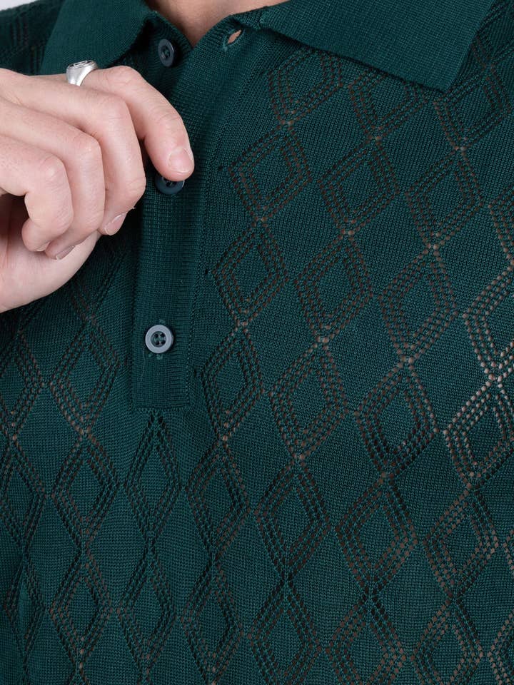 BARABAS - Wholesale Polo - Men's - Men's Geometric Stretch See Through Polo Shirts 5P12