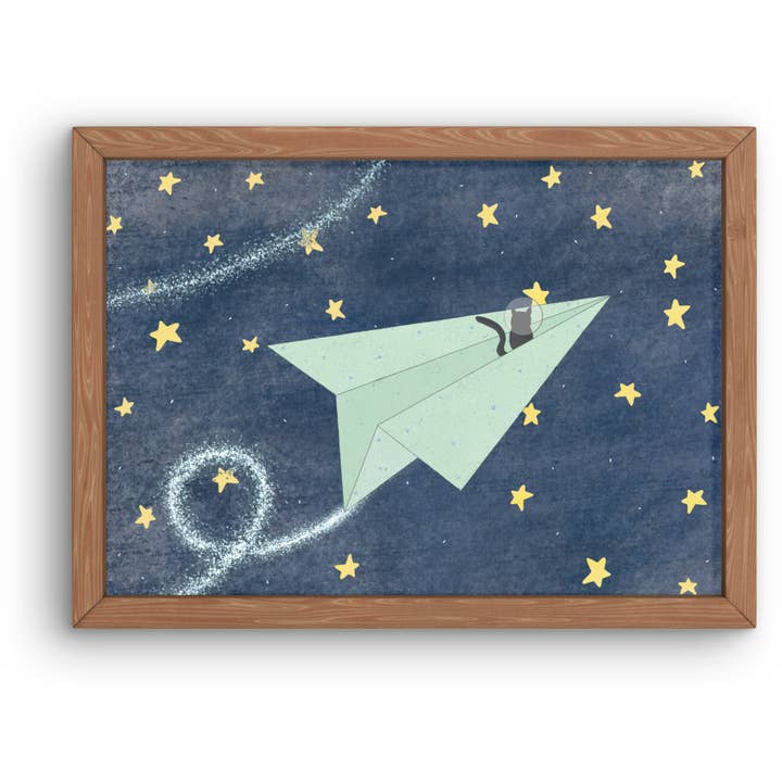 Space kitty cat digital illustration print for wholesale by Lisa Trinca Art