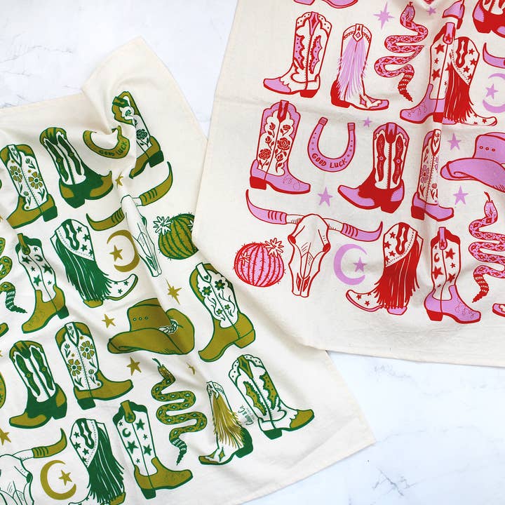 Calhoun & Co. – wholesale Tea towel – Howdy Cowgirl! Boots Tea Towel7