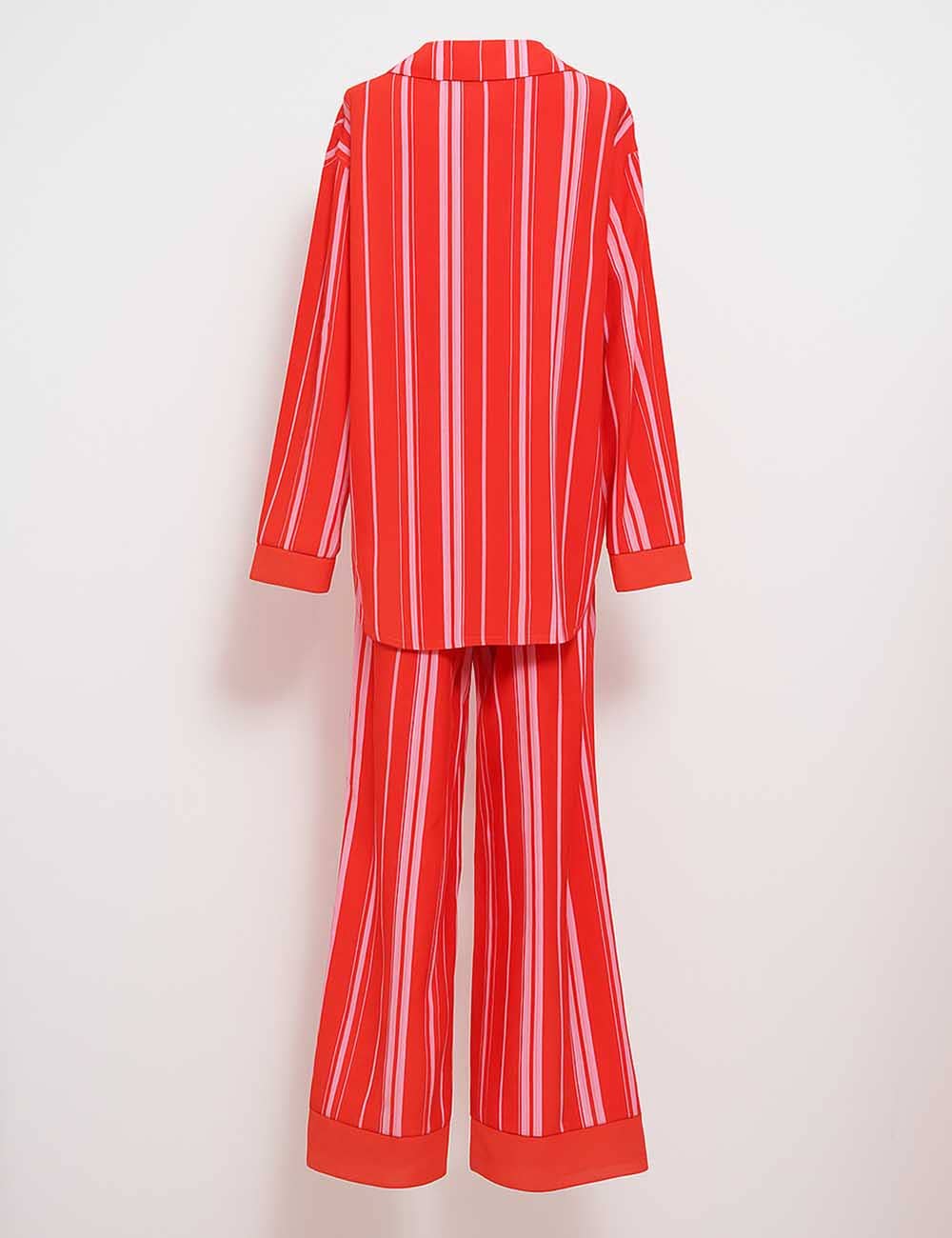 Red Ladies Striped Long Sleeves Top & Pants Lounge Set SKST5K26 for wholesale on Faire2
