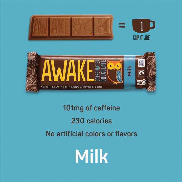 Kelli's - Wholesale Chocolate Bar - Awake Caffeinated Milk Chocolate Bars