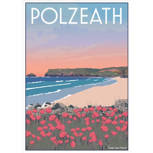 Polzeath, Cornwall | Vintage/Art Deco style poster for wholesale by Jennifer Cooper Designs