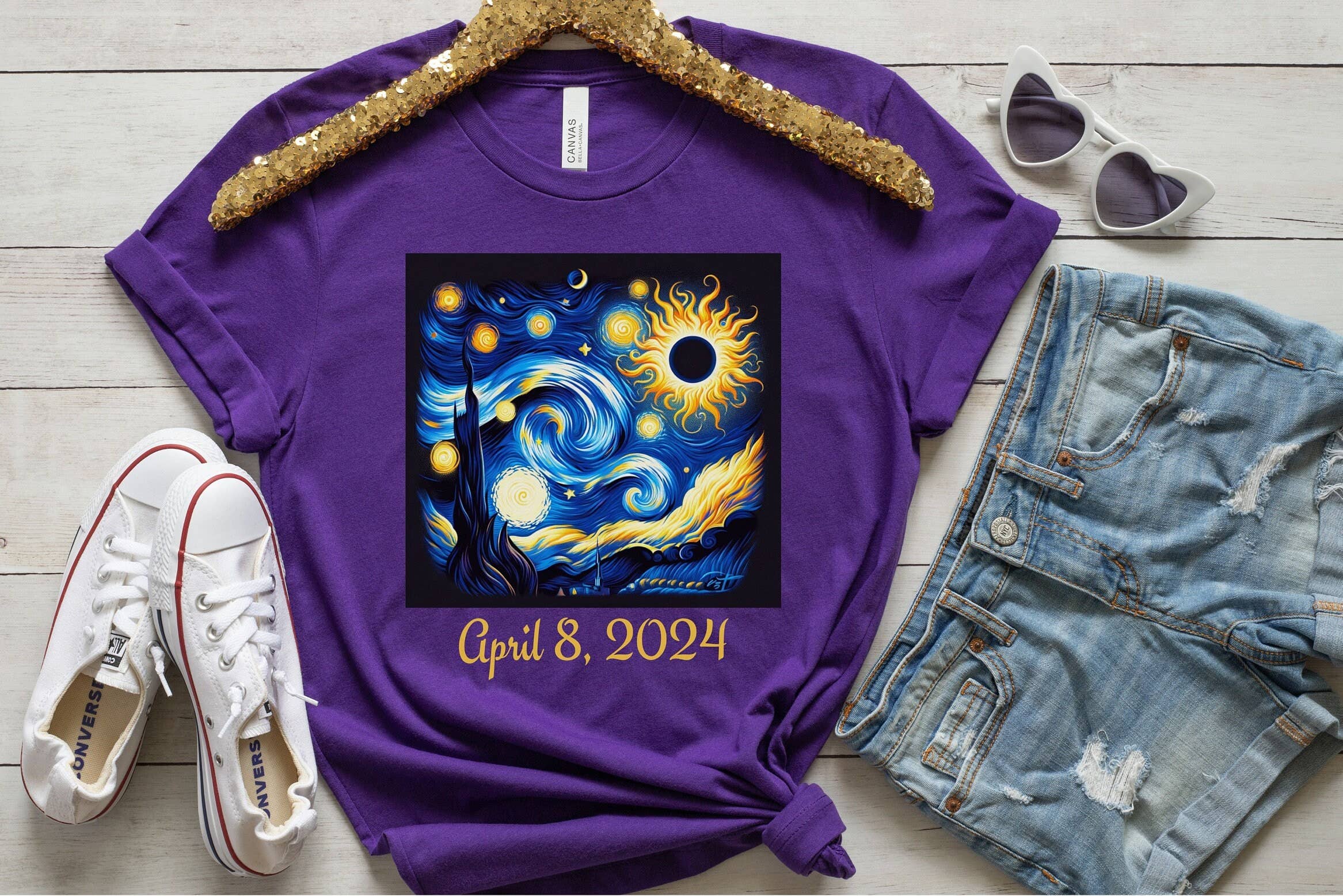 SONDO DESIGN LTD – wholesale T-shirt (graphic) – women's – Eclipse 2024 Shirt, Van Gogh Solar Eclipse 2024 Shirt2