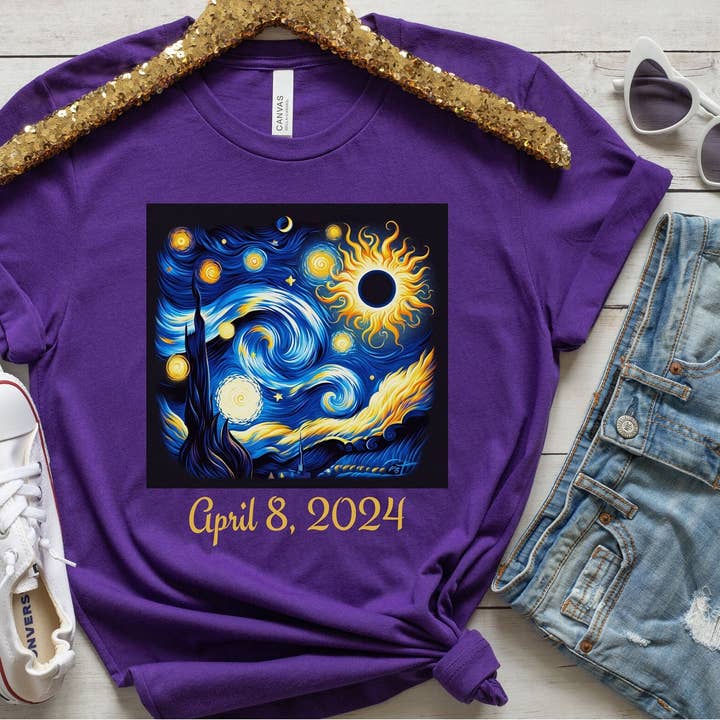 SONDO DESIGN LTD – wholesale T-shirt (graphic) – women's – Eclipse 2024 Shirt, Van Gogh Solar Eclipse 2024 Shirt2