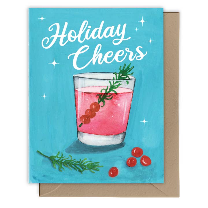 Holiday Cheers Greeting Card for wholesale by Lucky Bat Paper Co.