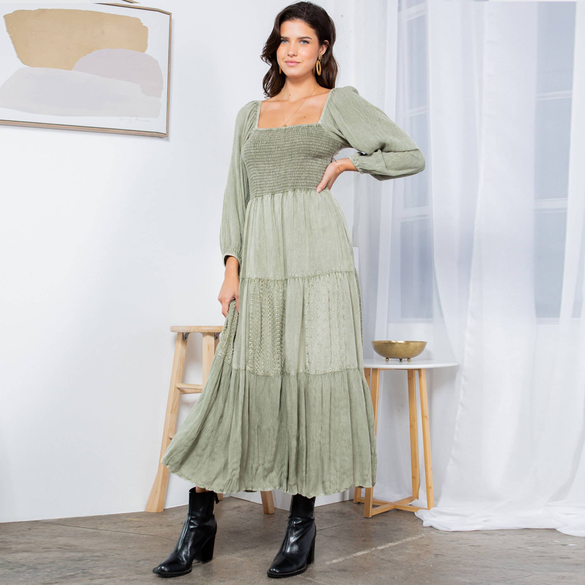 Young Threads - Wholesale Dress - Women's - Embroidered Empire Mid-Length Dress (New Color)8