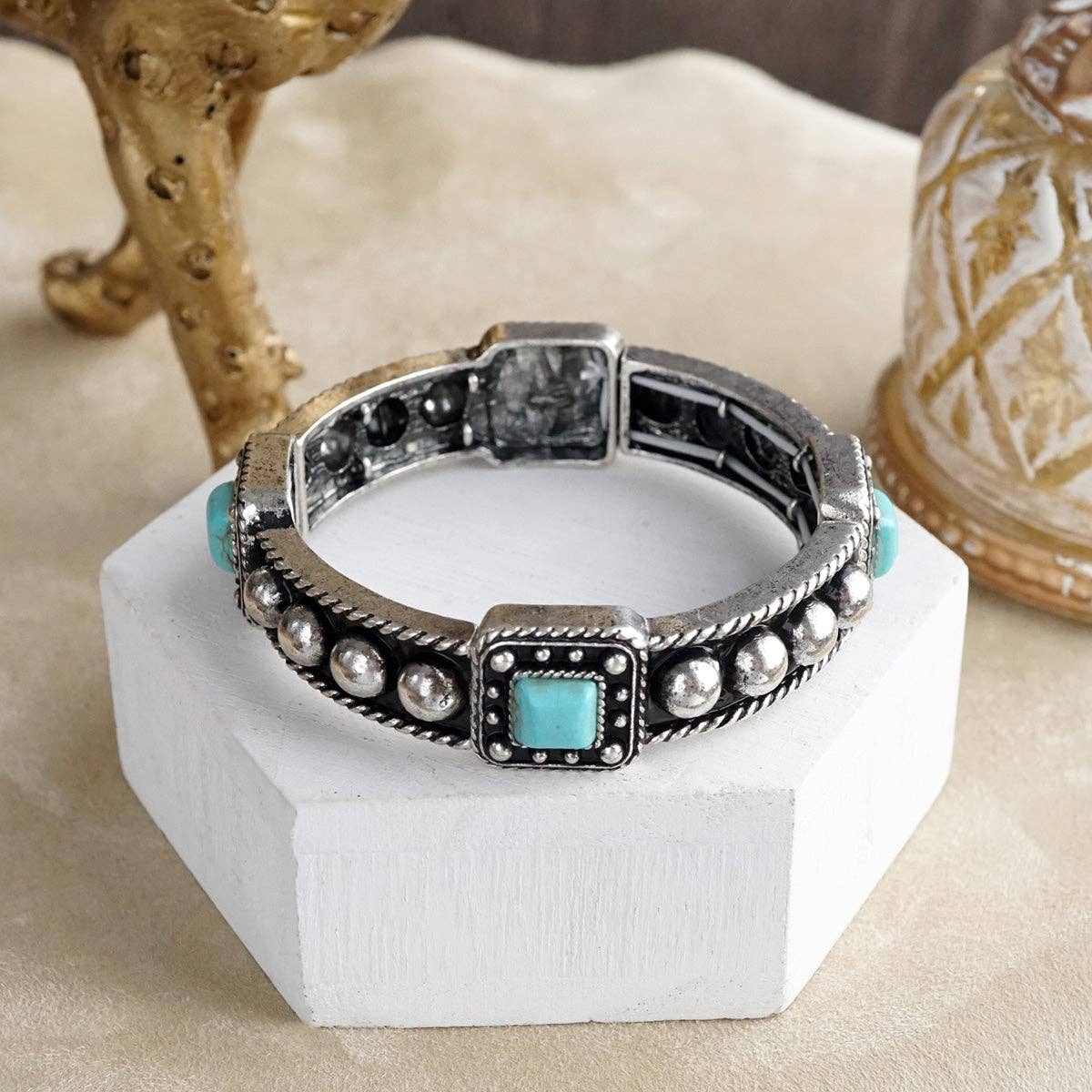 PennyLine inc - Vente Bracelet jonc - Chanson du désert – Bracelets extensibles bohèmes western avec turquoise5