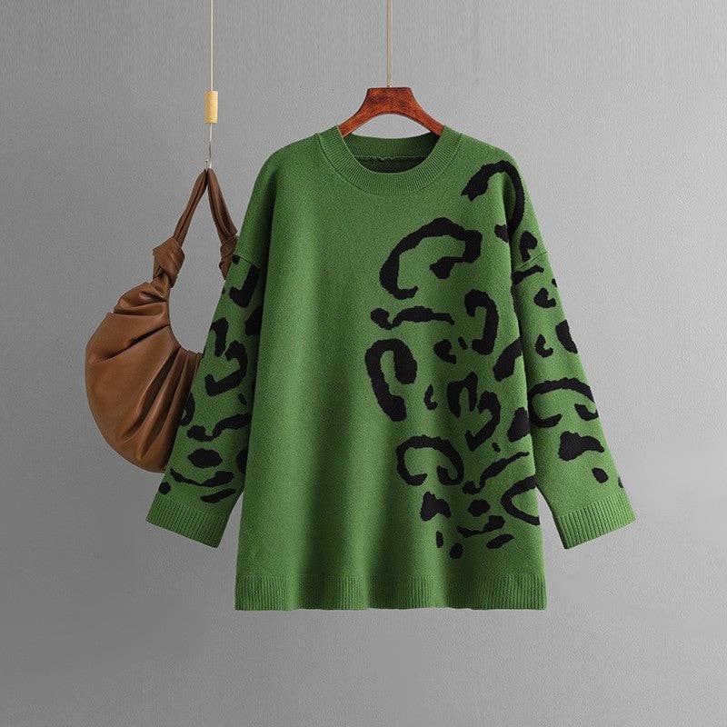 kycozy - Wholesale Knit Sweater - Women's - Leopard Print Jacquard Sweater With Round Neck0