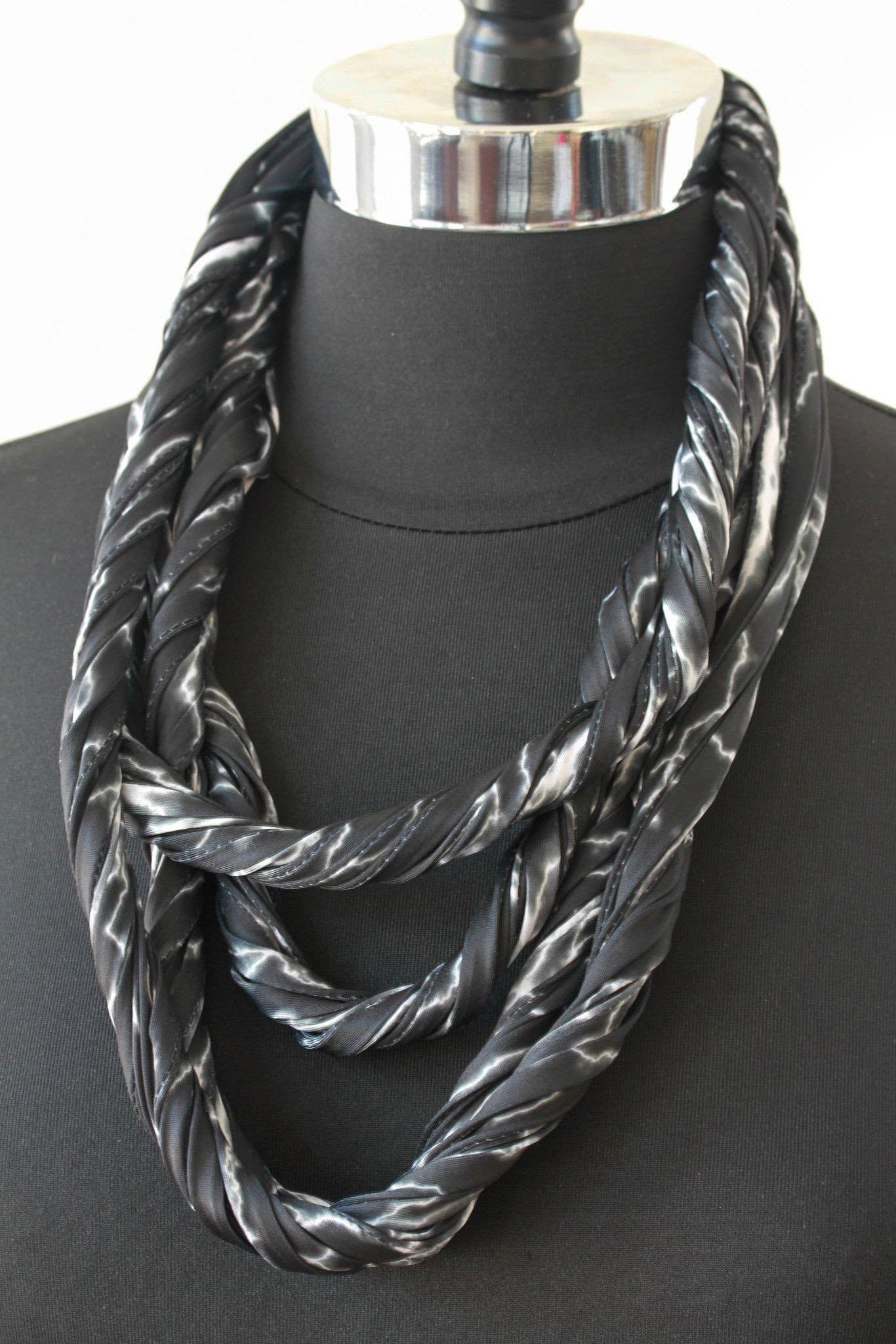 Necknots - Wholesale Scarf - Women's - Infinity Scarf Necklace in Grey, Black and White 'Electric'3
