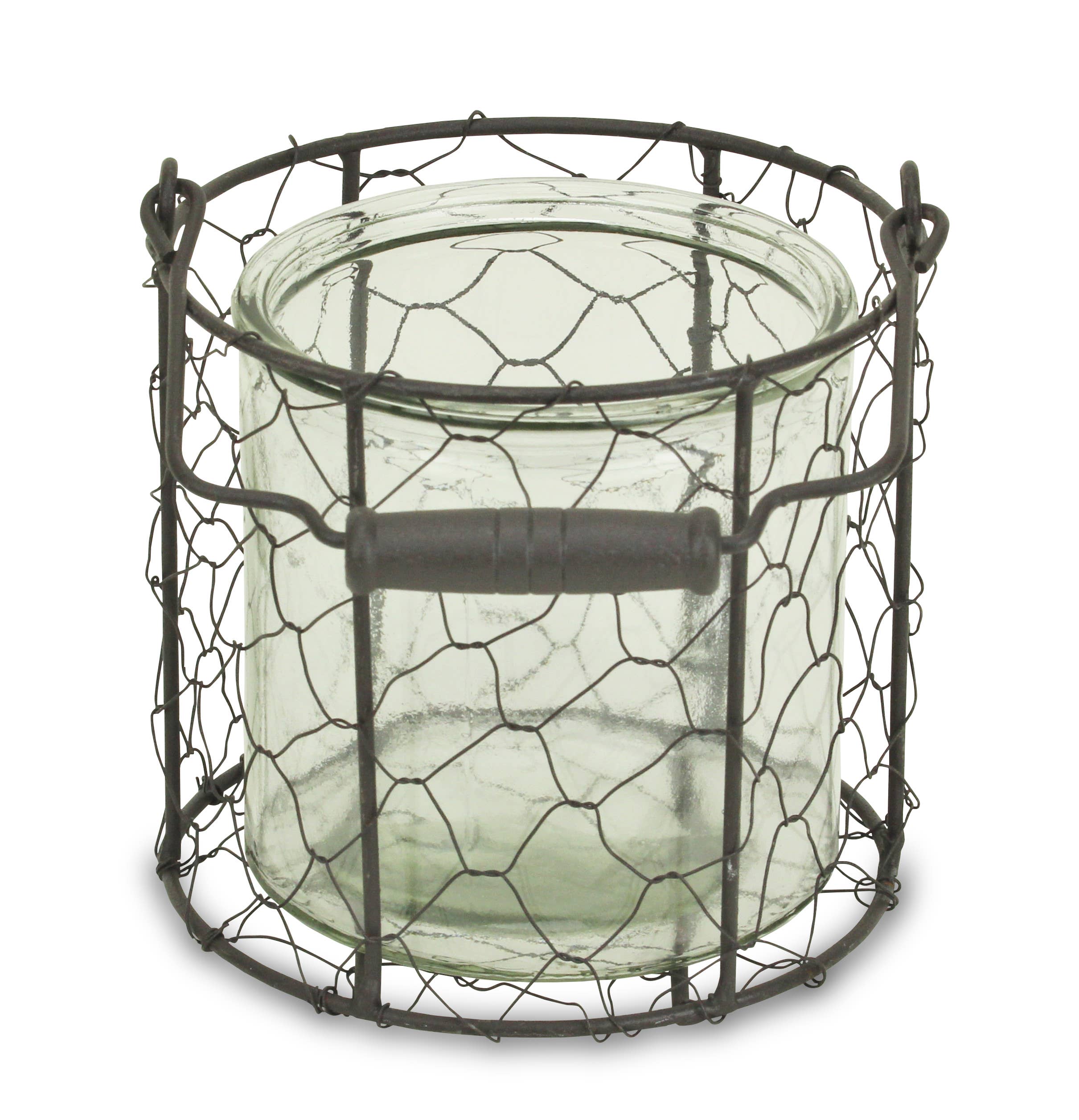 Cheungs Home Decor - Wholesale Decoratieve pot - Ronde glazen pot van Teska in bruine draadmand5