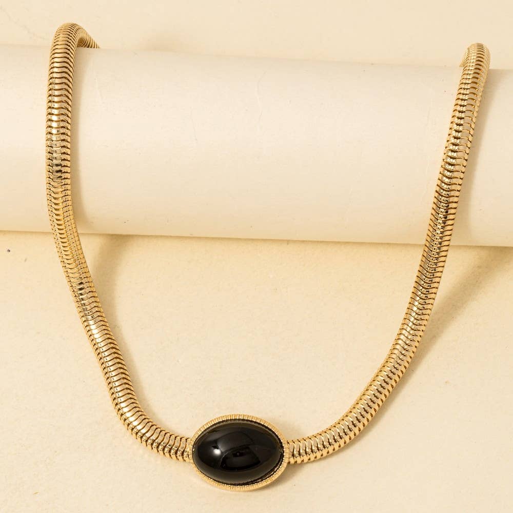 Anarchy Street - Wholesale Link & Chain Necklace - Oval Pendant Metallic Flexible Snake Chain Necklace0