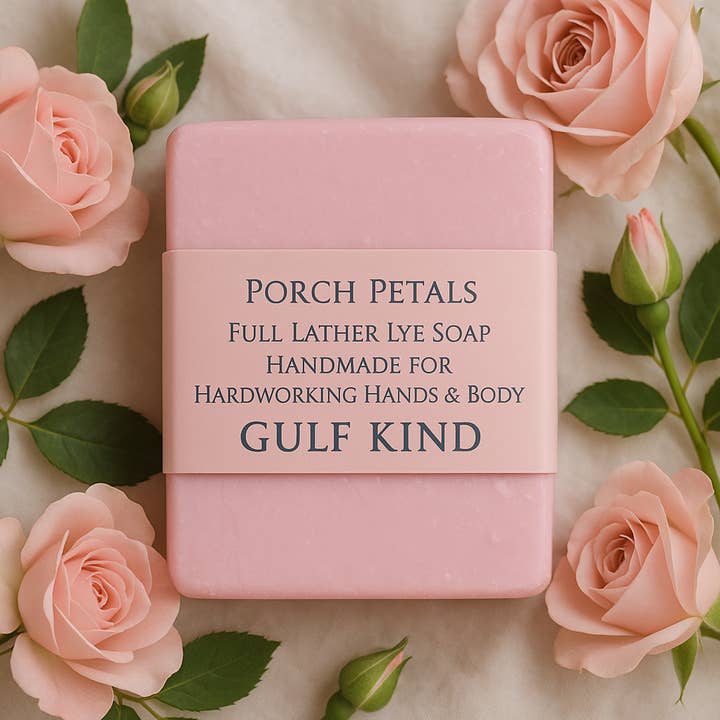 Porch Petals Full Lather Lye Soap – Rose Soap Bar, Old-Fashioned Lye Soap, Hardworking Hands Soap, Floral Kitchen Soap, Handmade Bar Soap for wholesale by Gulf Kind