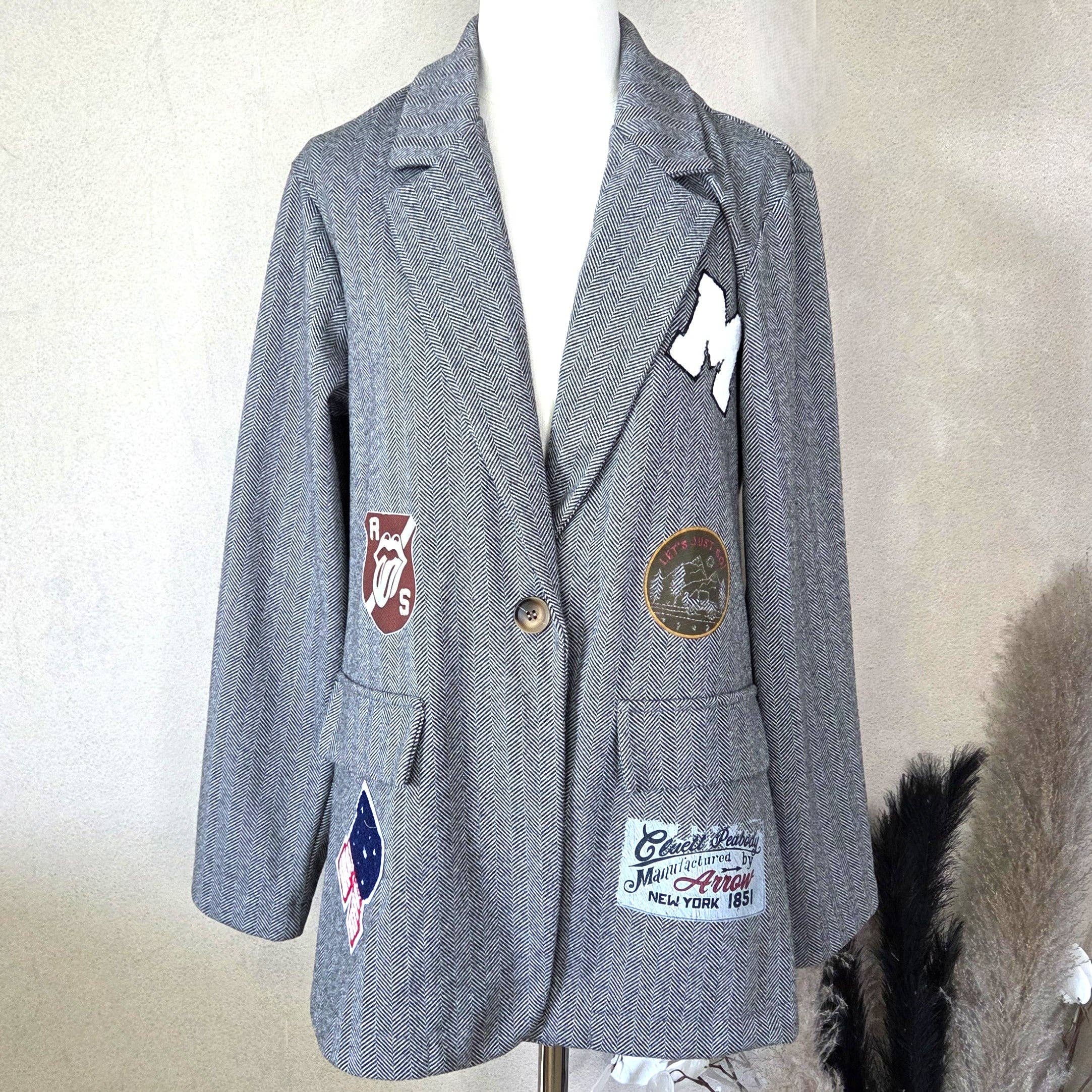 Tempest Designs - Wholesale Blazer - Women's - Varsity style herringbone tweed fabric blazer (S-M)2