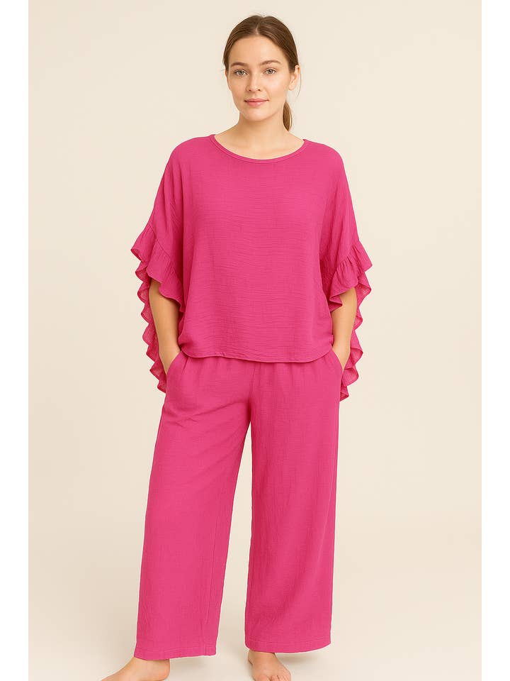 Lucy Sparks – wholesale Set med topp och byxa – Dam – KRINKLAT TYG BREDBENTA BYXOR CO-ORD
