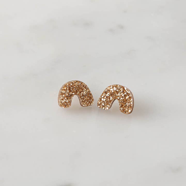Glitter Arc Stud Earrings in Gold - Sparkle Christmas for wholesale by Pepper You
