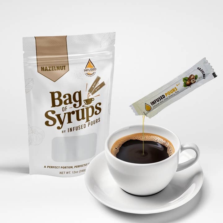 Infused Pours - Wholesale Flavored Syrup - Hazelnut Syrup Packets (200 Packet, Bulk Box)