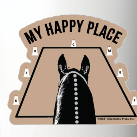 Autocolante de Cavalo de 3" para Copo / Dressage Happy Place / À PROVA DE ÁGUA por atacado de Horse Hollow Press / Pretty, Funny, Snarky Cards & Stickers