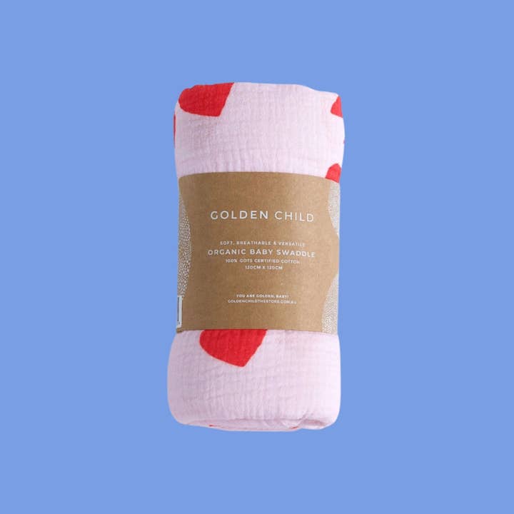 Golden Child - Wholesale Swaddle - Baby - Cherry Heart Organic Cotton Baby Swaddle - Candy 7