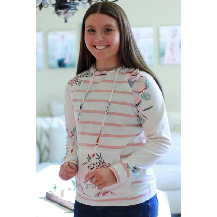 Floral and Striped Hoodie for wholesale by Rogue Society Apparel®️