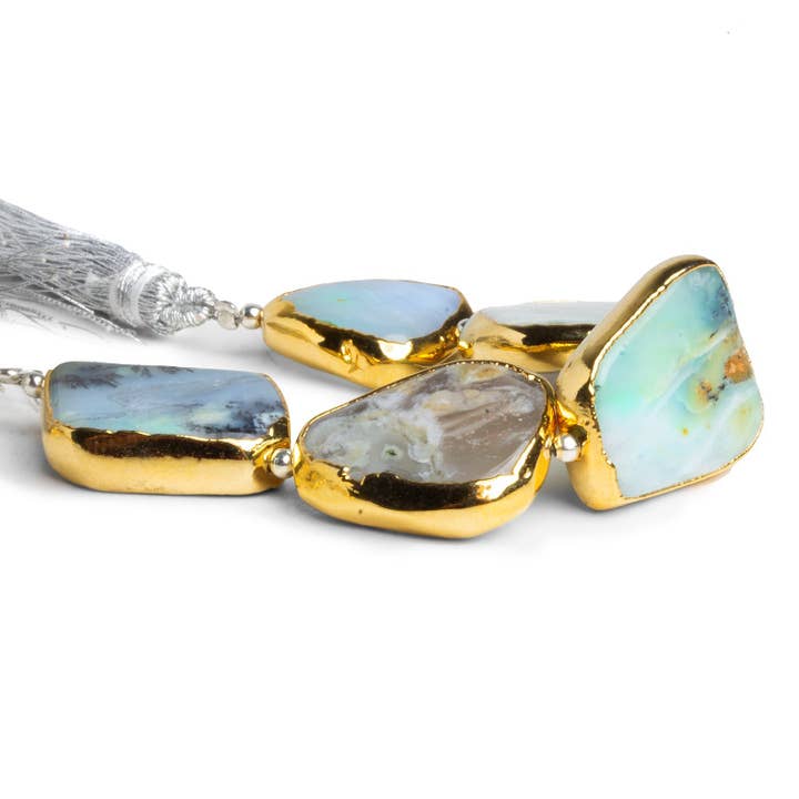 The Bead Traders - Wholesale Beads - 24x19mm Gold Leafed Blue Peruvian Opal Nuggets 4.5 inch 5 beads