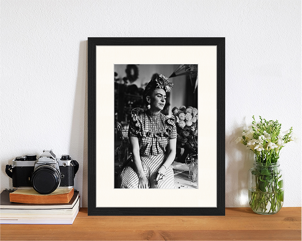 Black Thoughtful - Frida Kahlo. Wall art print with frame. for wholesale on Faire1