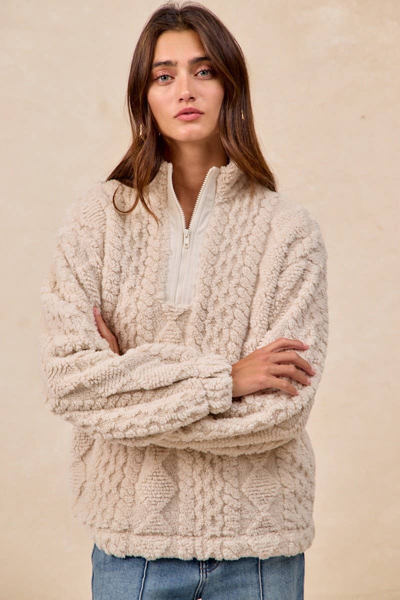 EGG SHELL Patterned Soft Fleece Half Zip Up Top for wholesale on Faire1