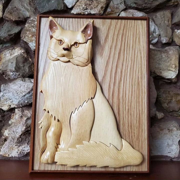 Positive Urns - Vendita all'ingrosso Urne/Scatole dei ricordi per animali domestici - Gatto a Pelo Lungo, Colore Chiaro - Urna in Legno Fatta a Mano