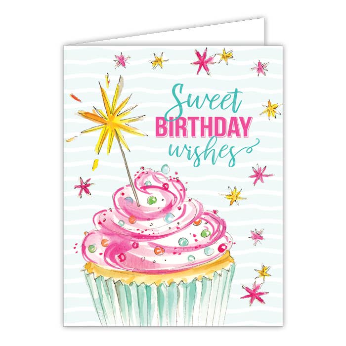 Sweet Birthday Wishes Cupcake with Sparkler Greeting Card for wholesale by RosanneBeck Collections