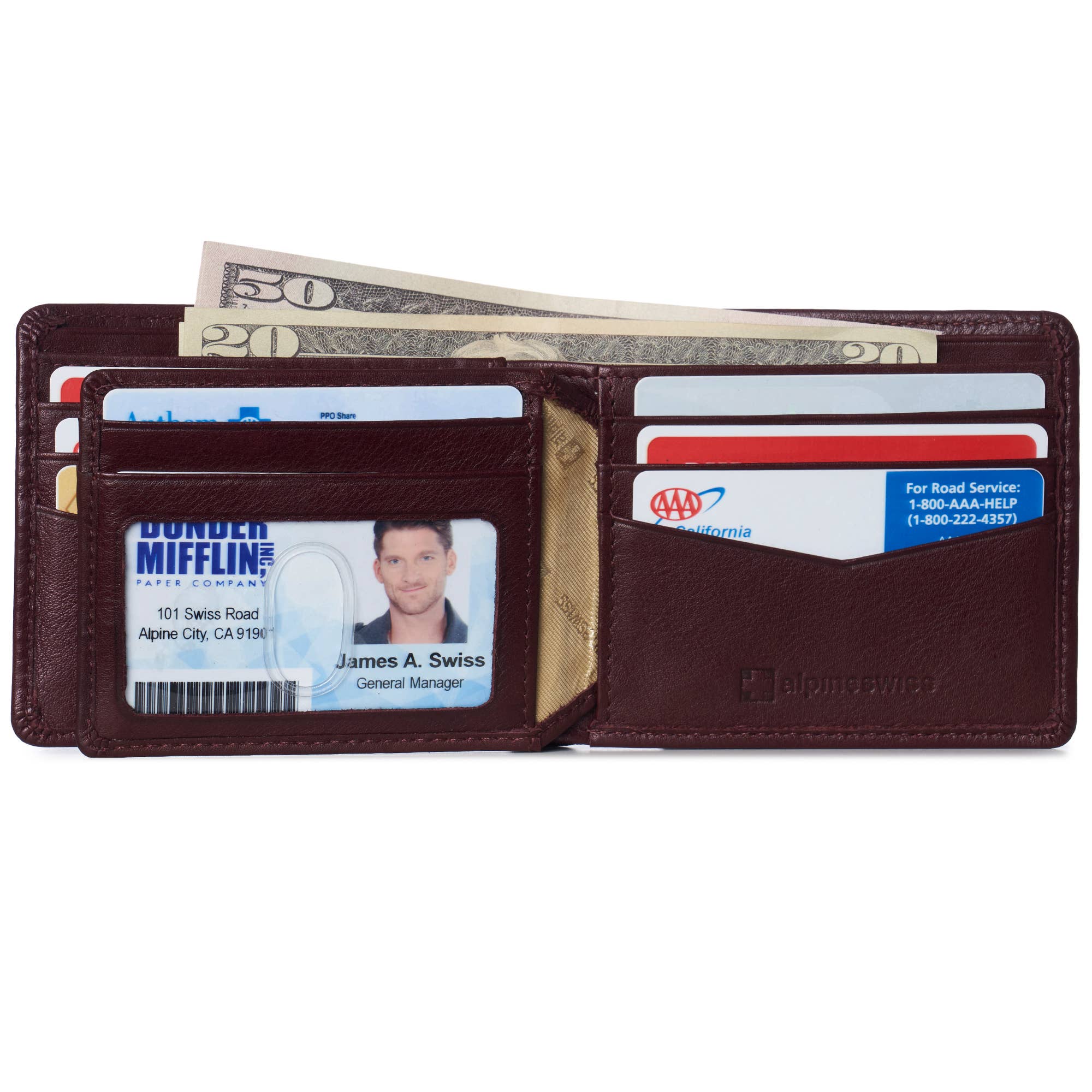 Alpine Swiss - Vente Portefeuille – homme - Alpine Swiss Commuter Portefeuille à deux volets RFID pour homme 2 fenêtres d'identification - Portefeuille 99218