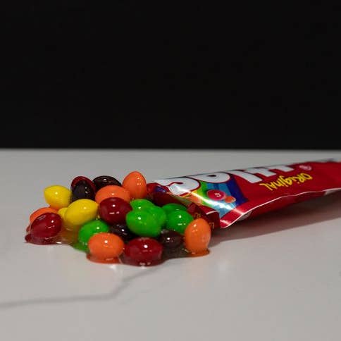 Just Dough It! Fake Foods - Wholesale Decorative Tabletop Object - Spilled Individual Size Bag of Skittles