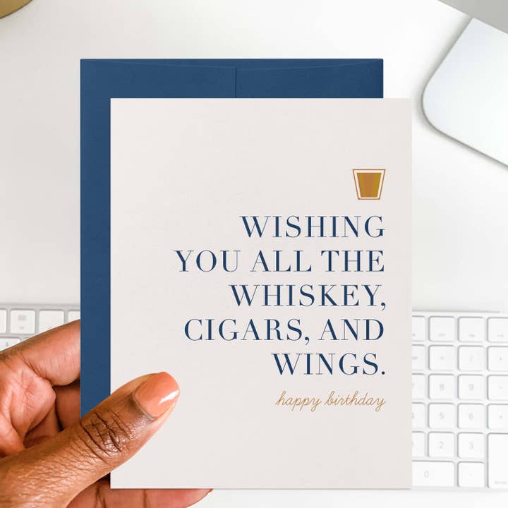 Whiskey Cigars & Wings Geburtstags-Grußkarte für den Großhandel von Blú Rose