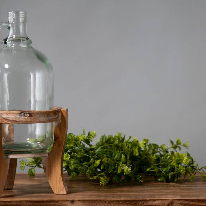 Foreside Home & Garden - Wholesale Vase - Ramona Vintage Glass Growler Vase with Natural Wood Stand