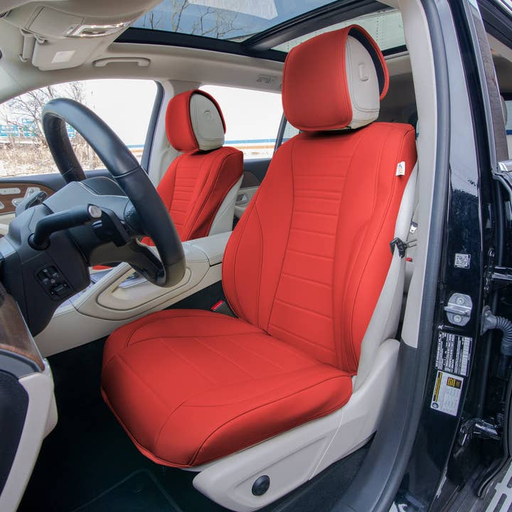 Housses de siège auto Grande70 Luxe en similicuir à motif élégant, ensemble avant rouge pour la vente par FH GROUP