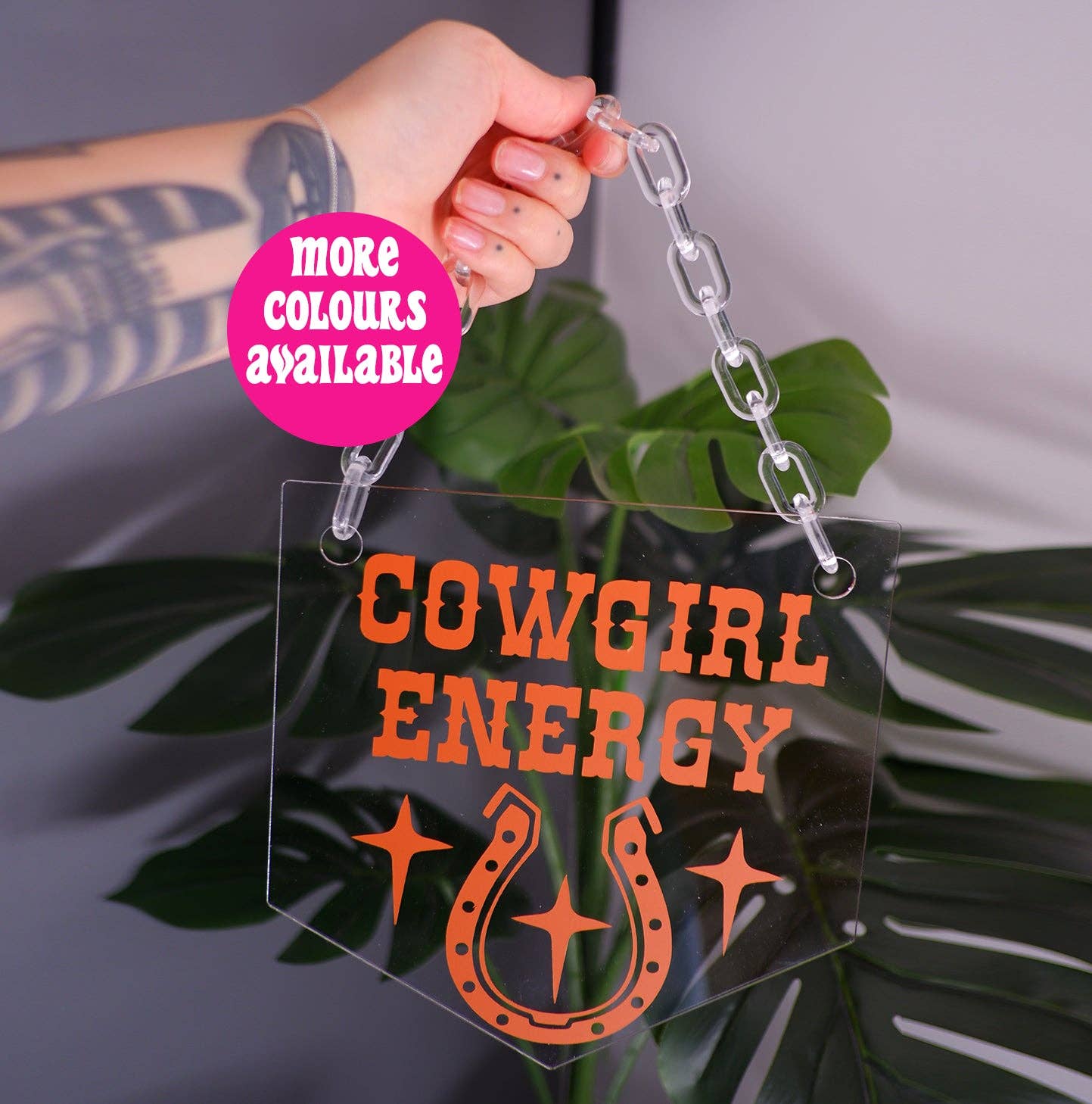 Buba Goods - Wholesale Banner - Cowgirl energy clear acrylic banner with acrylic chain0