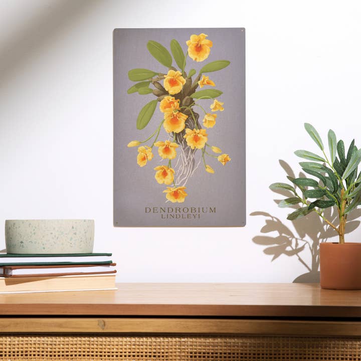 Lantern Press - Wholesale Wood wall art - WOOD SIGN ART Dendrobium lindleyi Orchid Vintage Flora1
