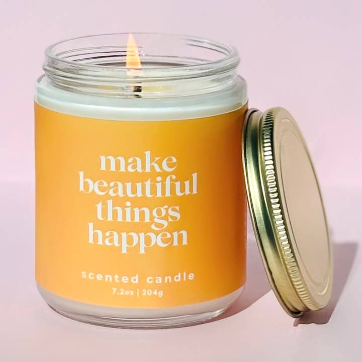 Make Beautiful Things Happen Spring Affirmation Candle for wholesale by Free Ethos